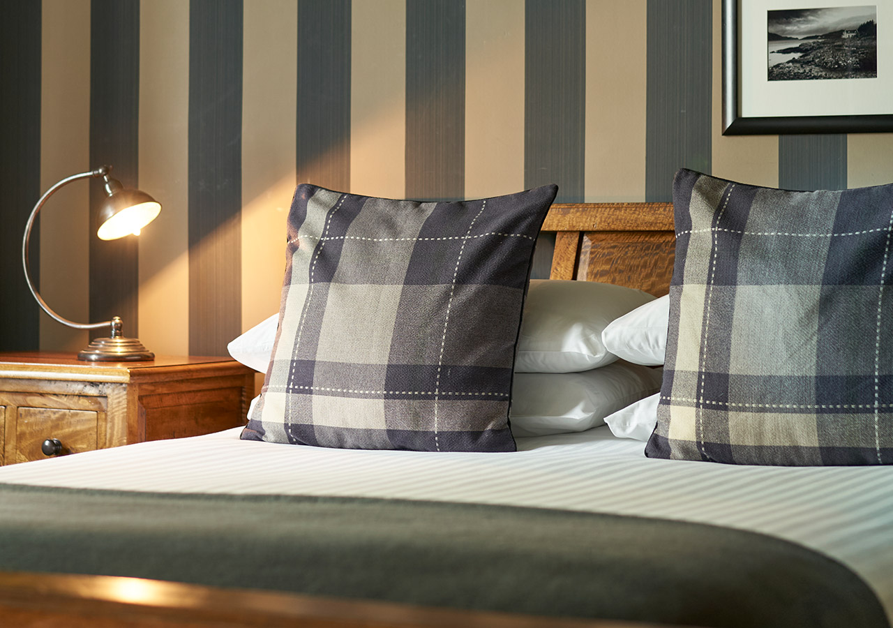 Close up of bed detail at the Ulbster Arms Hotel in Caithness. Scottish Highlands Accommodation