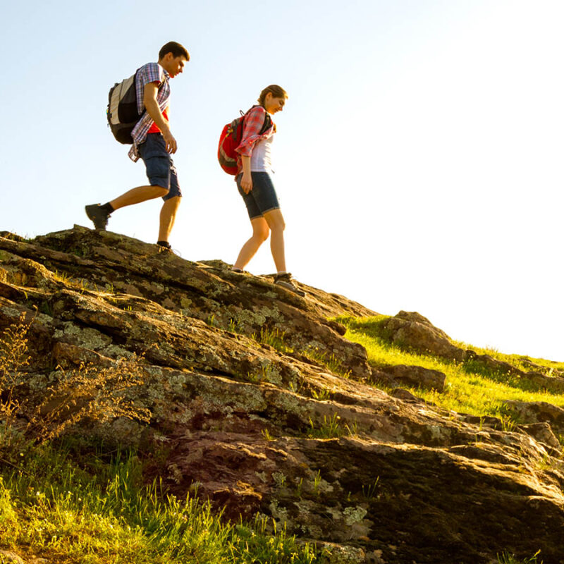 A couple hiking in the summer