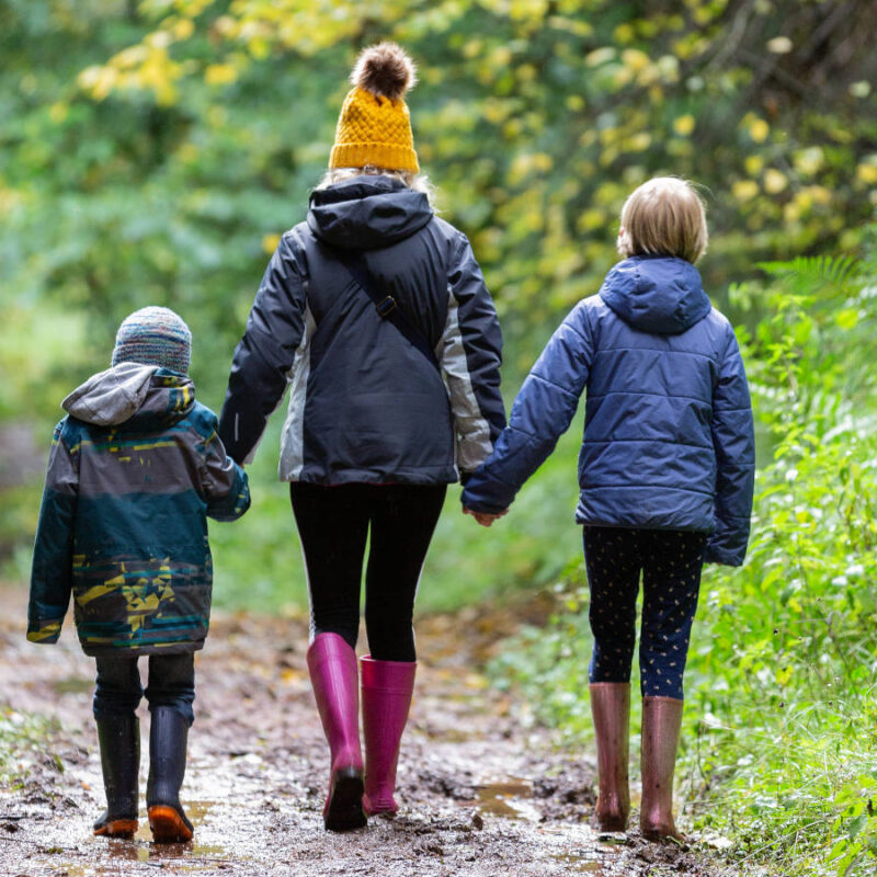 Family holding hands on a autumn walk in Scotland