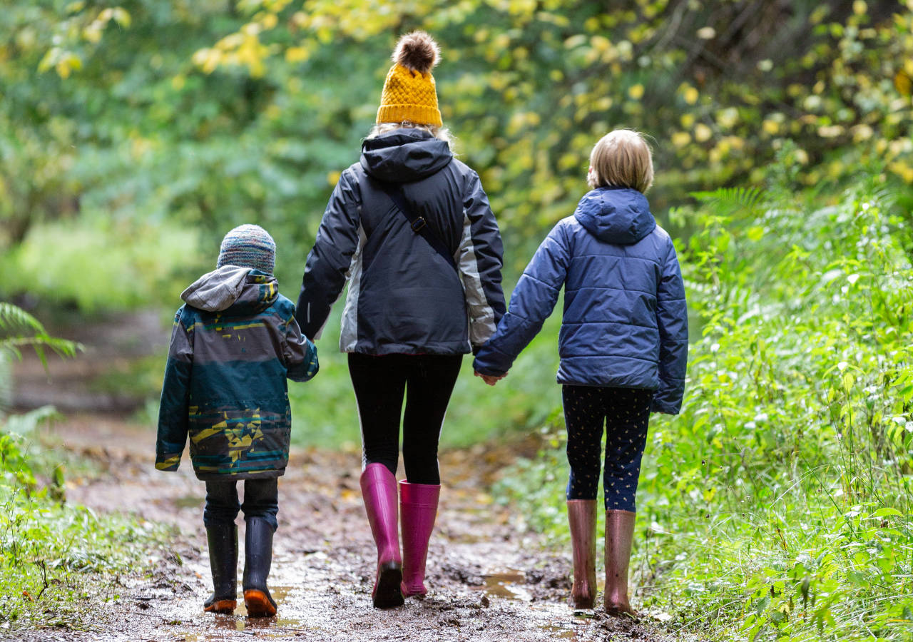 Family holding hands on a autumn walk in Scotland